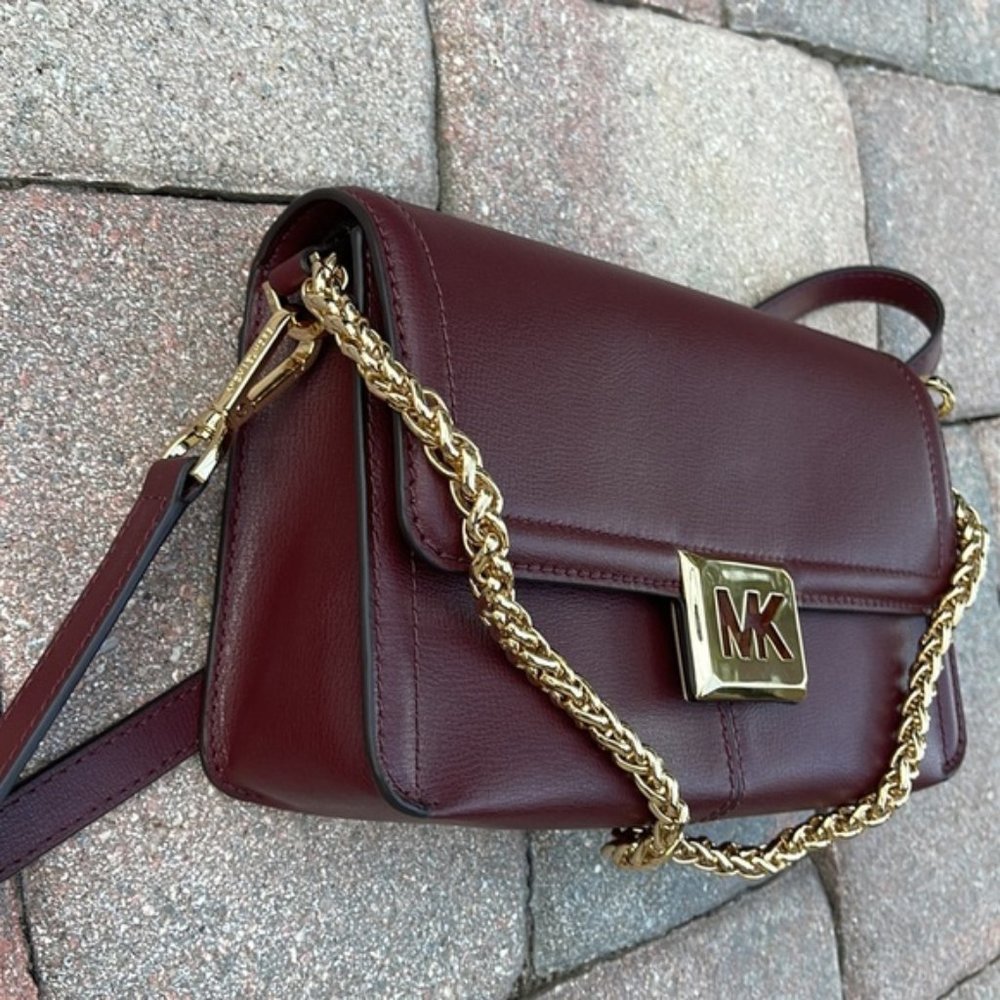 Michael Kors Sonia Medium Leather Shoulder Bag Merlot - Picture 12 of 16